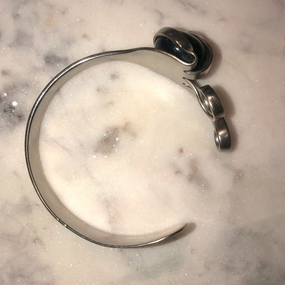VTG Silver Plate Twisted Fork Cuff Bracelet Glass Stone Adjustable 7” Fits Loose - Picture 3 of 8